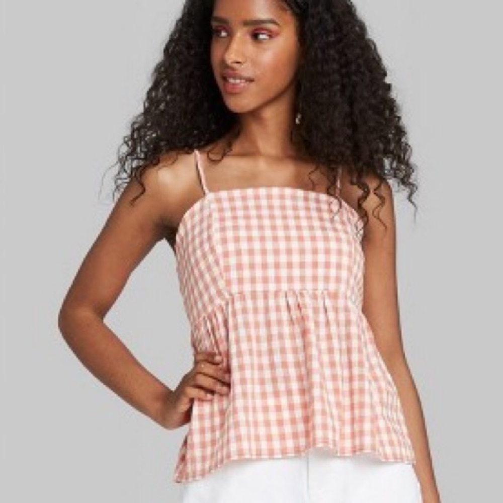 NWOT Wild Fable Pink Plaid Gingham Peplum Cami Top